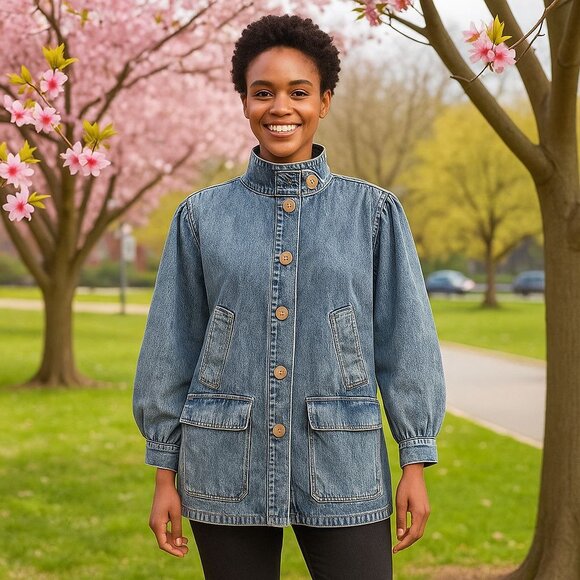 Steve Madden Marceline Oversized Denim Jacket Butterfly Patch Vintage Y2K S - Picture 4 of 13